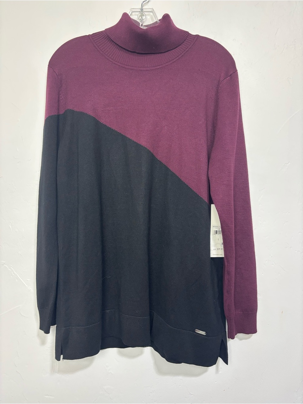 Calvin Klein Women's Burgundy Black Colorblock Turtleneck Sweater Large NEW